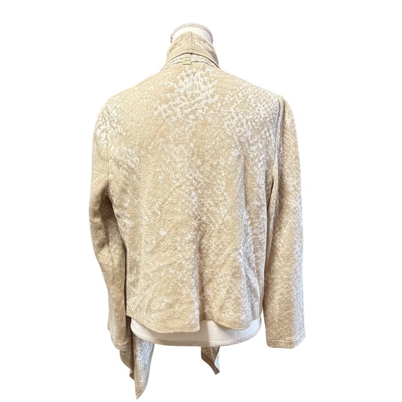 ST JOHN Knit Cardigan Beige Cream Pattern Waterfall Shawl Draped sz M _READ_ - Picture 2 of 10